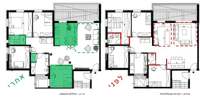 דירת 5 חדרים בראש העין - תכנון לפני ואחרי